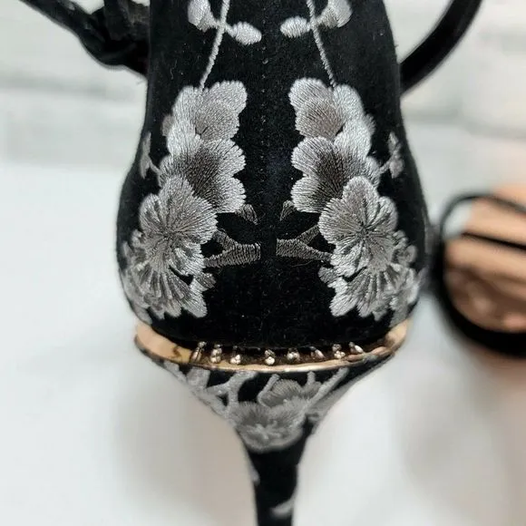 Ted Baker London 41 US10.5 NIKOAL Floral Embroidered‎ Ankle Strap Sandals Heels