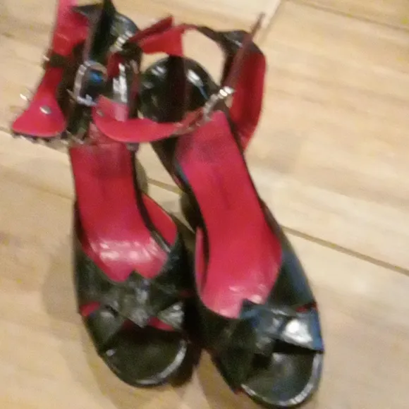 Terry de Havilland Gothic Black Sculpted Heel  Shoes Silver Heart Dagger 39 Rare