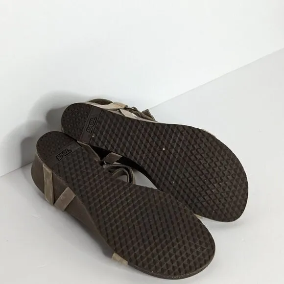 Teva Cream Tan Double Strappy Ysidro Wedge Hook and Loop Closure Sandals