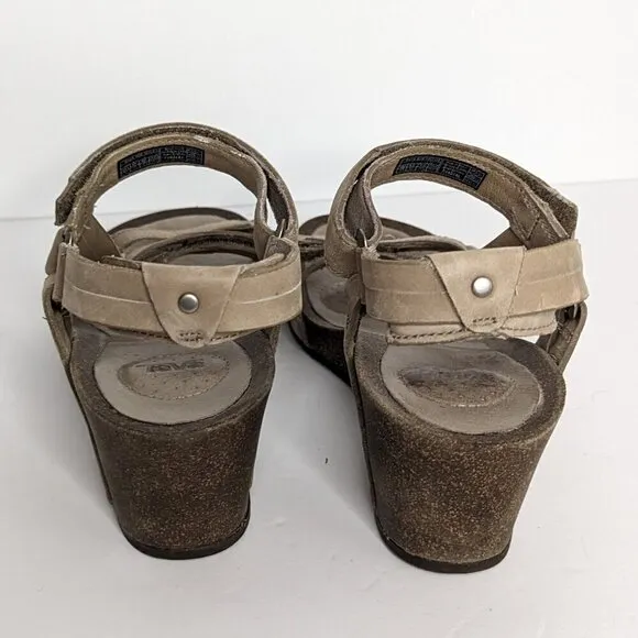 Teva Cream Tan Double Strappy Ysidro Wedge Hook and Loop Closure Sandals