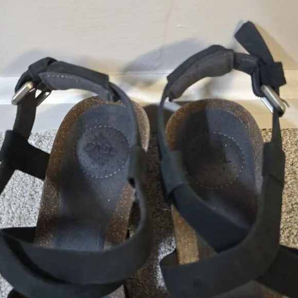 Teva Women's Mahonia Strappy Wedge Black  Leather Sandals Size 9 Vacation Resort