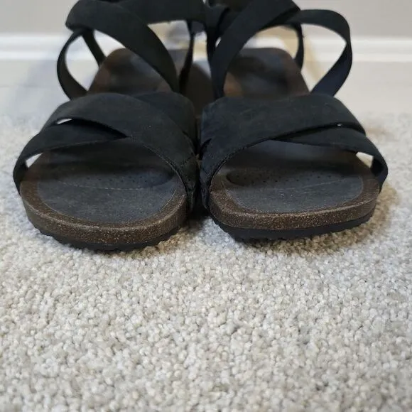 Teva Women's Mahonia Strappy Wedge Black  Leather Sandals Size 9 Vacation Resort
