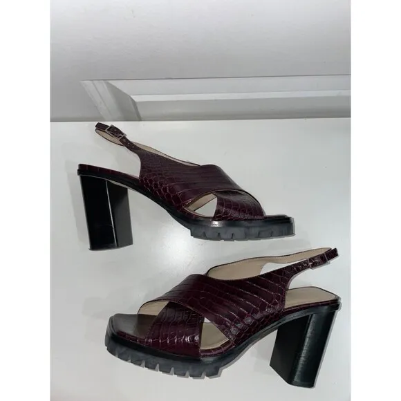 Theory Cross Lug Heel in Croc Print Leather Sandals size 38/US 8 made in Italy