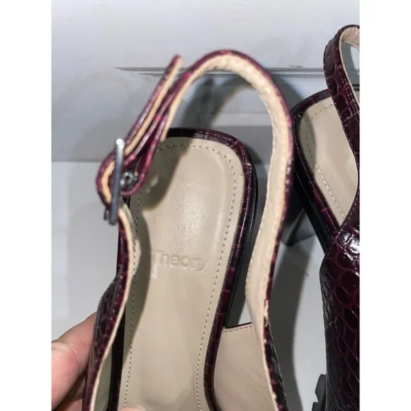 Theory Cross Lug Heel in Croc Print Leather Sandals size 38/US 8 made in Italy