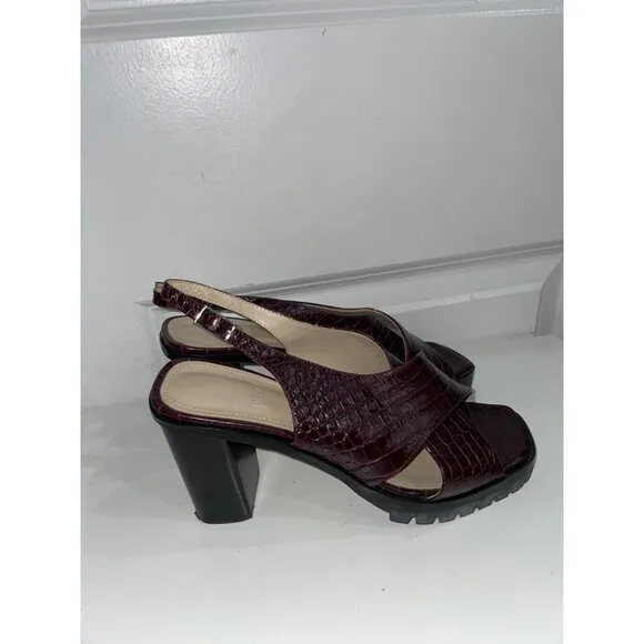 Theory Cross Lug Heel in Croc Print Leather Sandals size 38/US 8 made in Italy