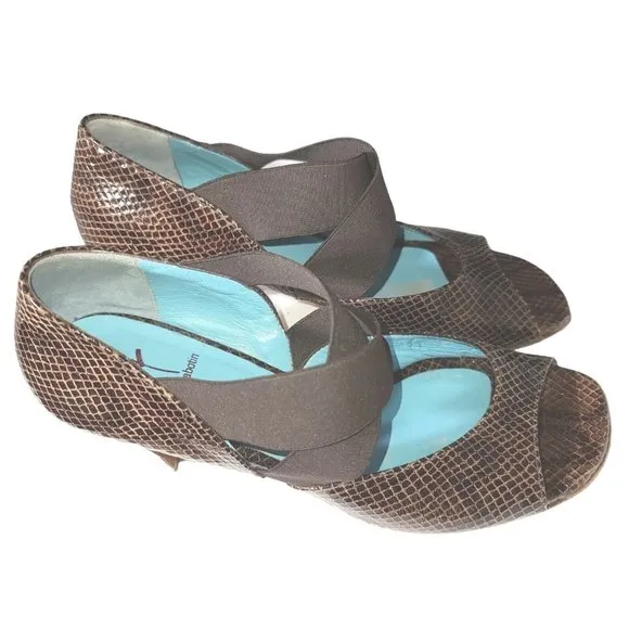 Thierry Rabotin Brown Snake Cross Strap Open-Toe Heel Sandal 38.5 US 8 /8.5 SB1