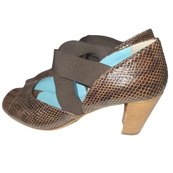 Thierry Rabotin Brown Snake Cross Strap Open-Toe Heel Sandal 38.5 US 8 /8.5 SB1