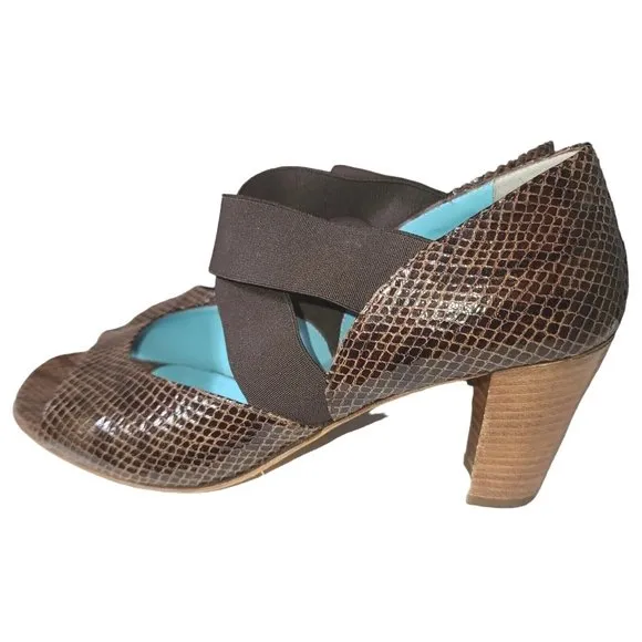 Thierry Rabotin Brown Snake Cross Strap Open-Toe Heel Sandal 38.5 US 8 /8.5 SB1