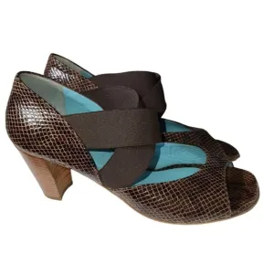 Thierry Rabotin Brown Snake Cross Strap Open-Toe Heel Sandal 38.5 US 8 /8.5 SB1
