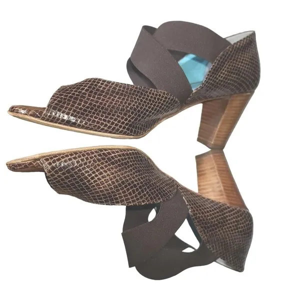 Thierry Rabotin Brown Snake Cross Strap Open-Toe Heel Sandal 38.5 US 8 /8.5 SB1