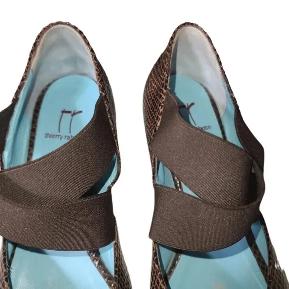 Thierry Rabotin Brown Snake Cross Strap Open-Toe Heel Sandal 38.5 US 8 /8.5 SB1
