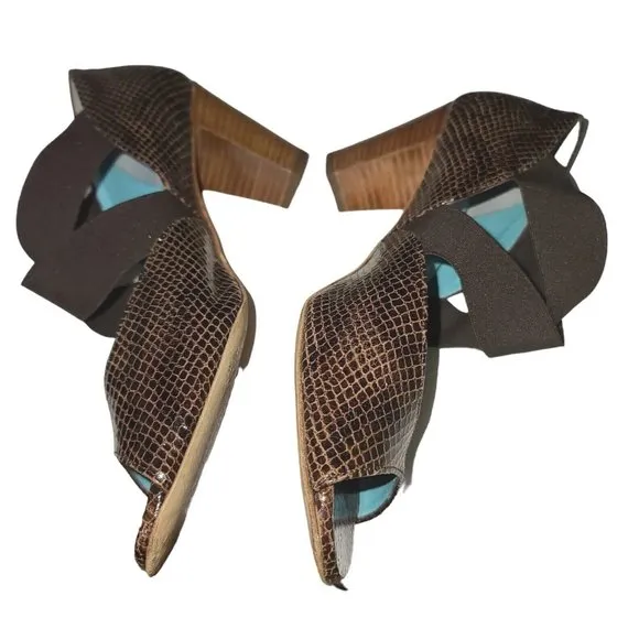 Thierry Rabotin Brown Snake Cross Strap Open-Toe Heel Sandal 38.5 US 8 /8.5 SB1