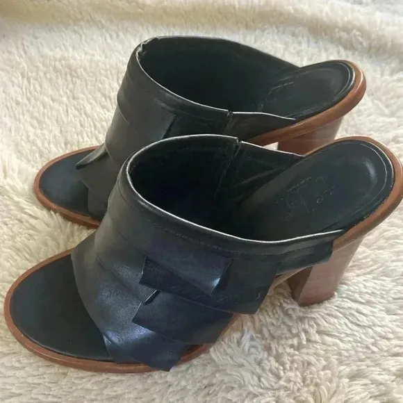 Tibi Black Peep Toe Leather Mule High Heel Sandals - Women’s size 38 us size 8