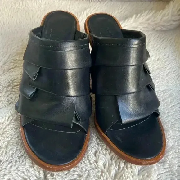 Tibi Black Peep Toe Leather Mule High Heel Sandals - Women’s size 38 us size 8