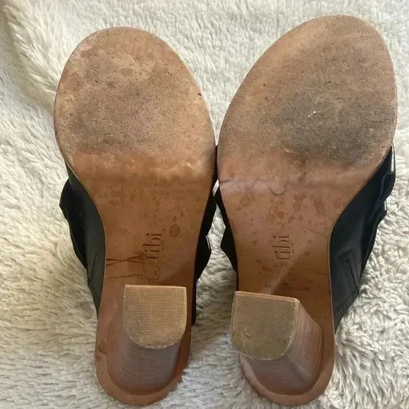 Tibi Black Peep Toe Leather Mule High Heel Sandals - Women’s size 38 us size 8