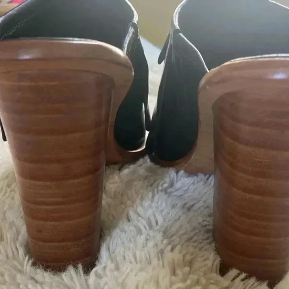 Tibi Black Peep Toe Leather Mule High Heel Sandals - Women’s size 38 us size 8