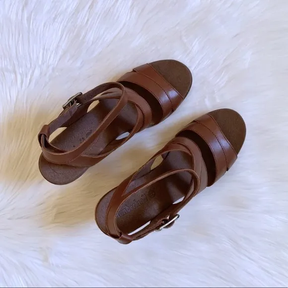 Timberland Danforth Brown Leather Wedge Sandals