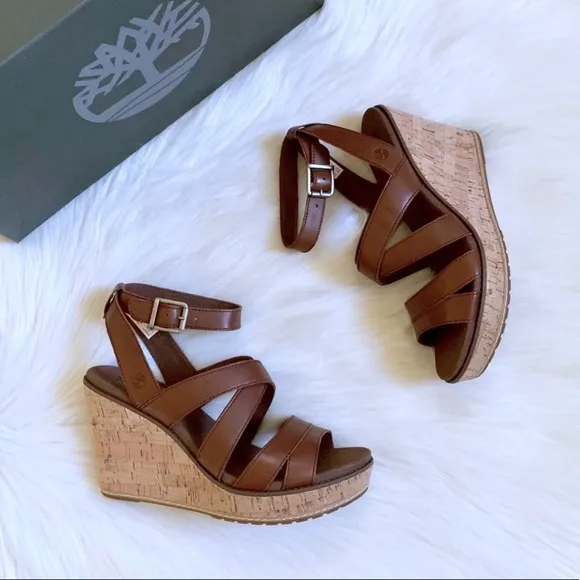 Timberland Danforth Brown Leather Wedge Sandals