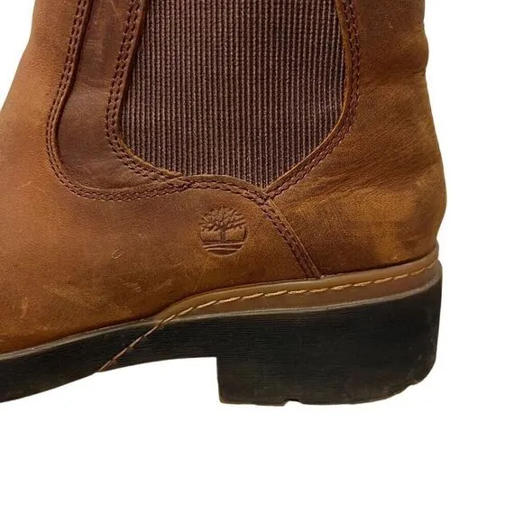 Timberland Graceyn Womens Size 10 Brown Leather Block Heel Pull On Ankle Boots