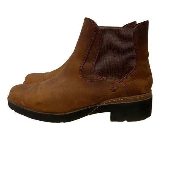 Timberland Graceyn Womens Size 10 Brown Leather Block Heel Pull On Ankle Boots