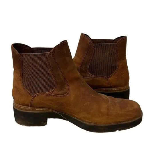 Timberland Graceyn Womens Size 10 Brown Leather Block Heel Pull On Ankle Boots