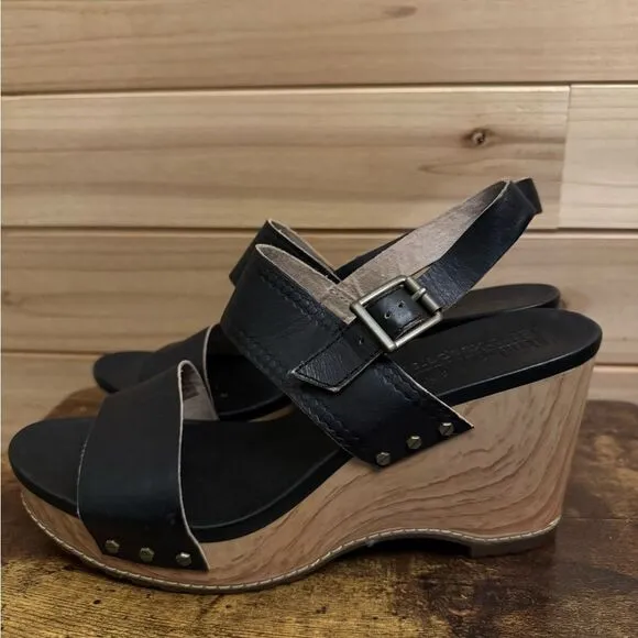 Timberland Size 9.5 Women’s Tilden Platform Black Leather Wedge Sandals