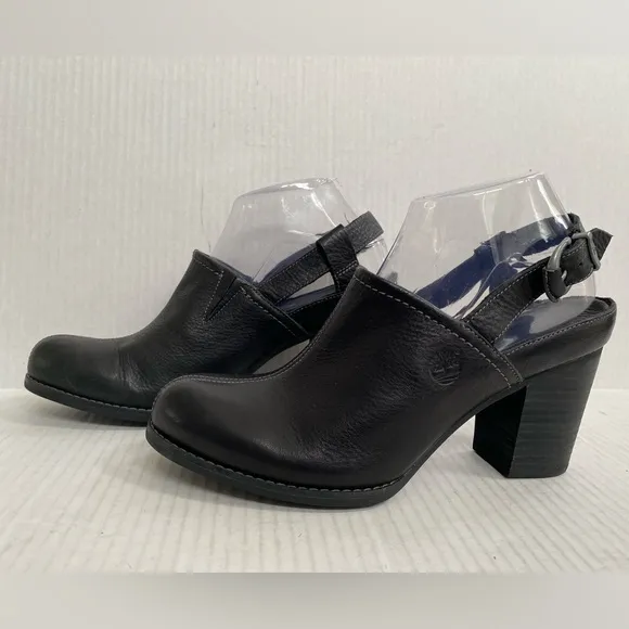 Timberland Women's Size 8 Earthkeeper Slingback Mule Heel Black Leather Shoes