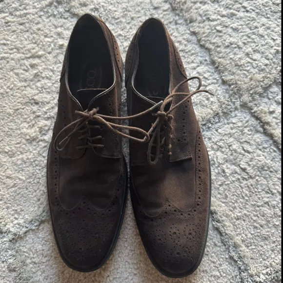 Tod's Brown Suede Brogue Derby Shoes loafers lace up oxfords Size 9