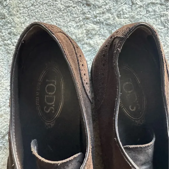Tod's Brown Suede Brogue Derby Shoes loafers lace up oxfords Size 9