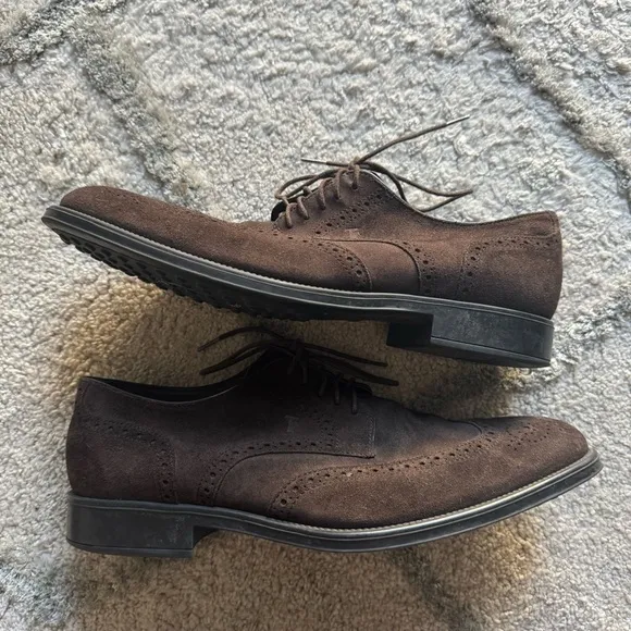 Tod's Brown Suede Brogue Derby Shoes loafers lace up oxfords Size 9
