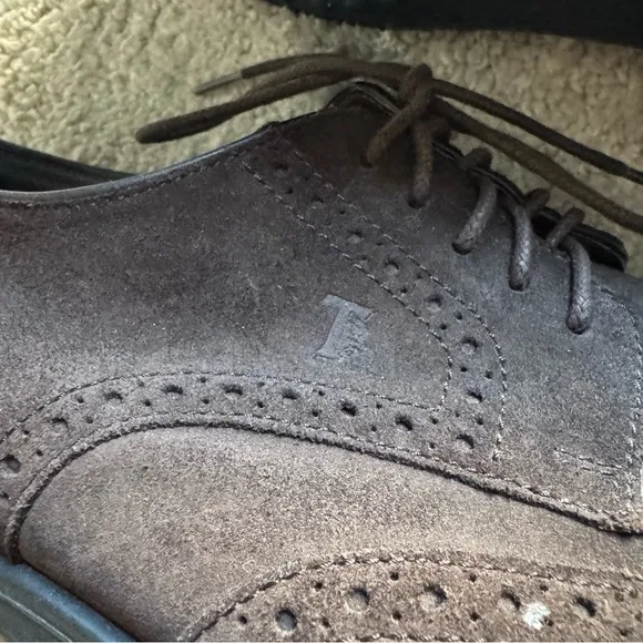 Tod's Brown Suede Brogue Derby Shoes loafers lace up oxfords Size 9
