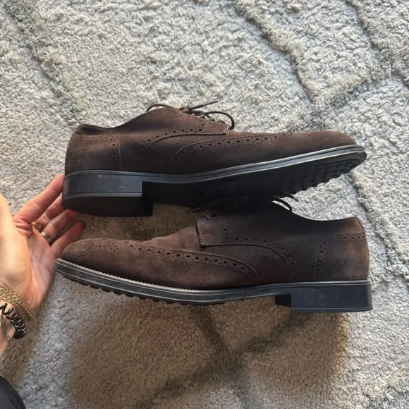 Tod's Brown Suede Brogue Derby Shoes loafers lace up oxfords Size 9