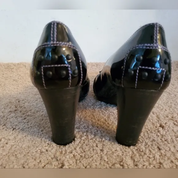 TODS Fringe Darkest Purple Patent Leather Driver Loafer Pumps Sz 38