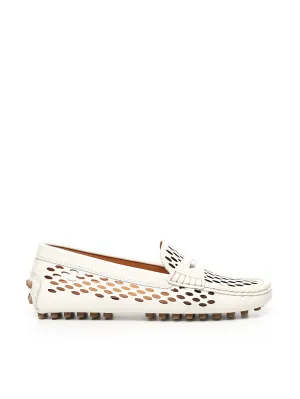 Tod's Gommino White Perforated Calf Leather Loafers