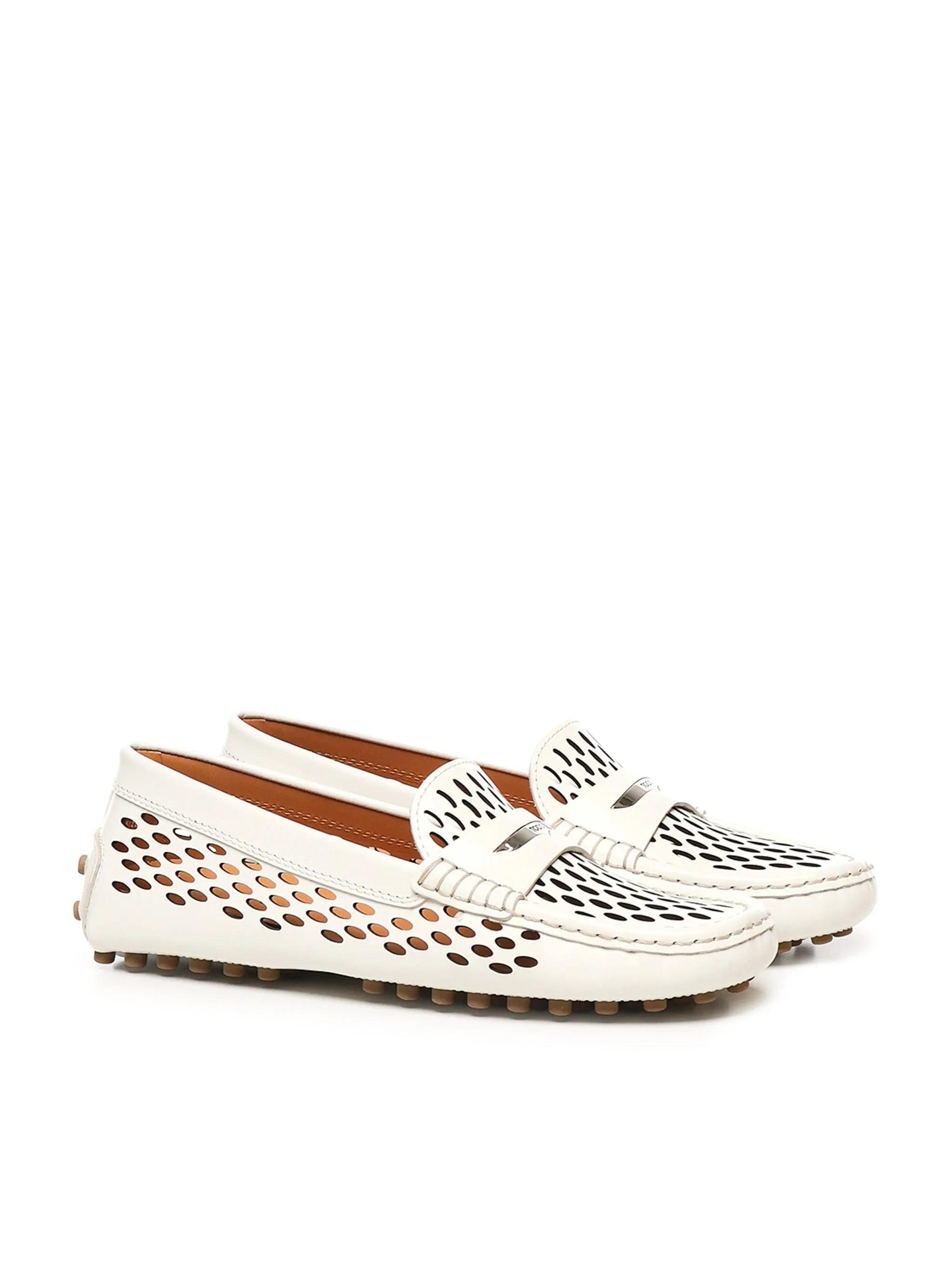 Tod's Gommino White Perforated Calf Leather Loafers