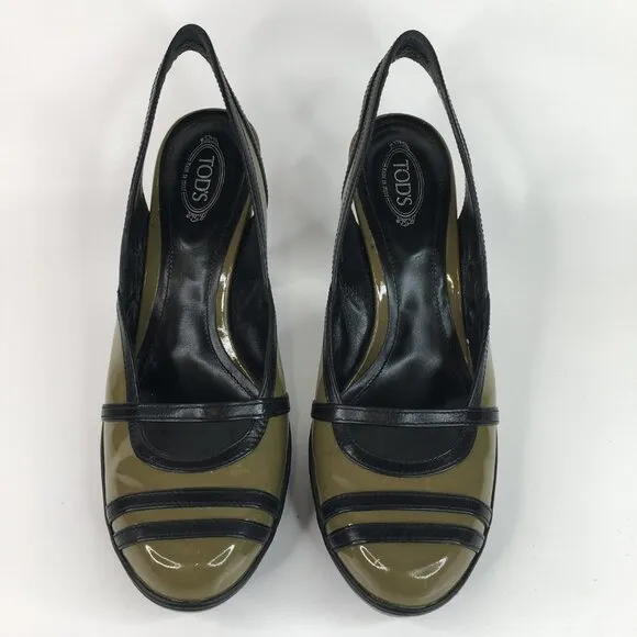 Tod's Green Patent Leather Chunky Heels Pumps Size 38