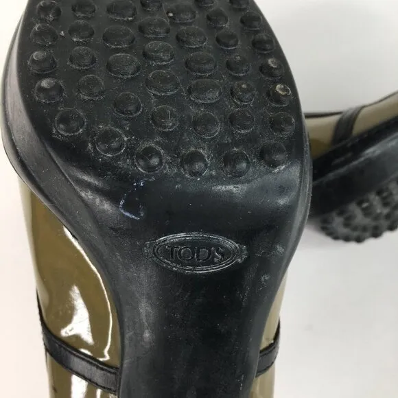 Tod's Green Patent Leather Chunky Heels Pumps Size 38
