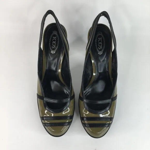 Tod's Green Patent Leather Chunky Heels Pumps Size 38