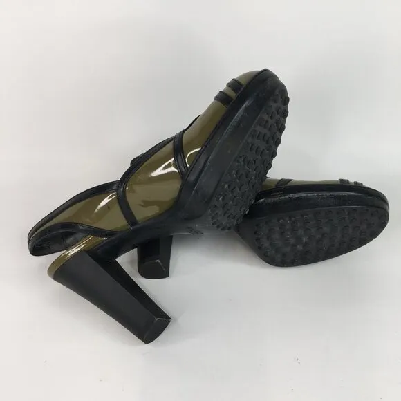 Tod's Green Patent Leather Chunky Heels Pumps Size 38