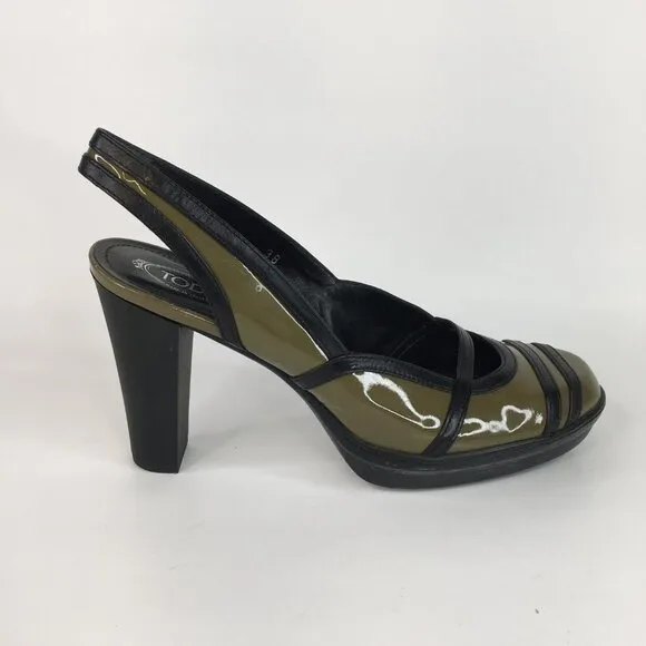 Tod's Green Patent Leather Chunky Heels Pumps Size 38