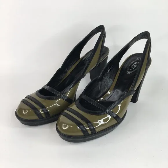 Tod's Green Patent Leather Chunky Heels Pumps Size 38