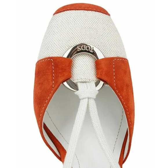 TOD'S SHOES ORANGE SUEDE LEATHER CANVAS LACE UP WEDGE LOGO sz IT 40 US 10