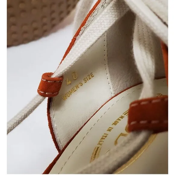 TOD'S SHOES ORANGE SUEDE LEATHER CANVAS LACE UP WEDGE LOGO sz IT 40 US 10