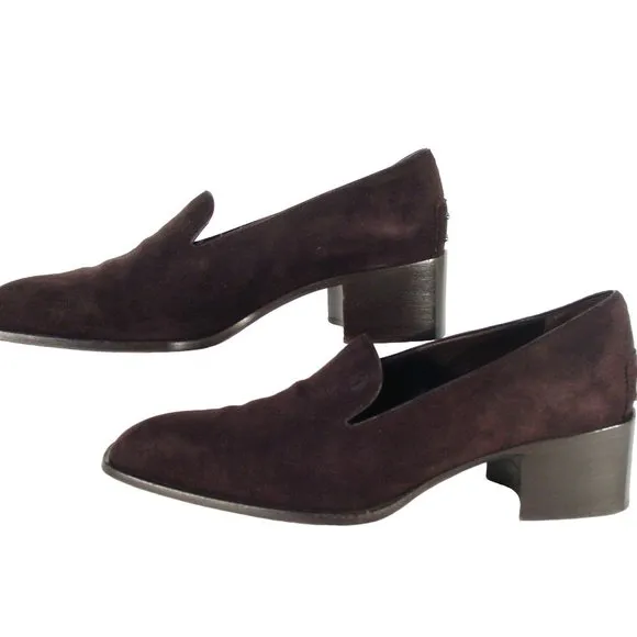 TOD'S Vintage Dark Brown Suede Block Heel Loafer Heels Pumps 35/5