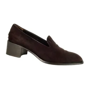 TOD'S Vintage Dark Brown Suede Block Heel Loafer Heels Pumps 35/5