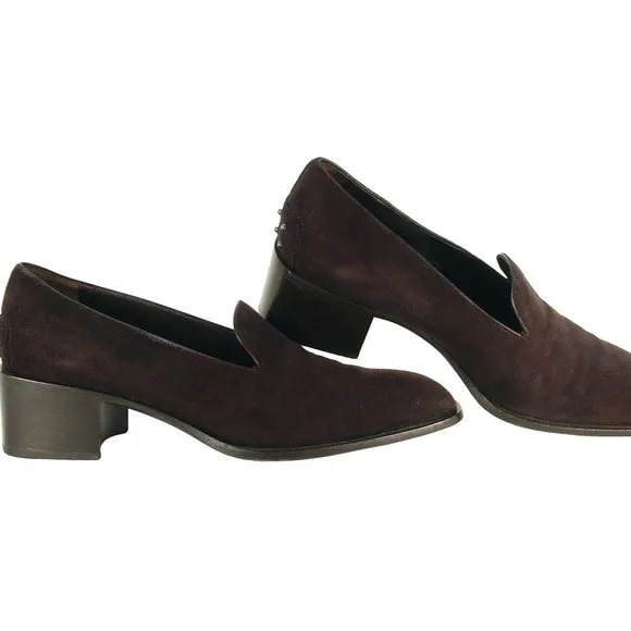 TOD'S Vintage Dark Brown Suede Block Heel Loafer Heels Pumps 35/5
