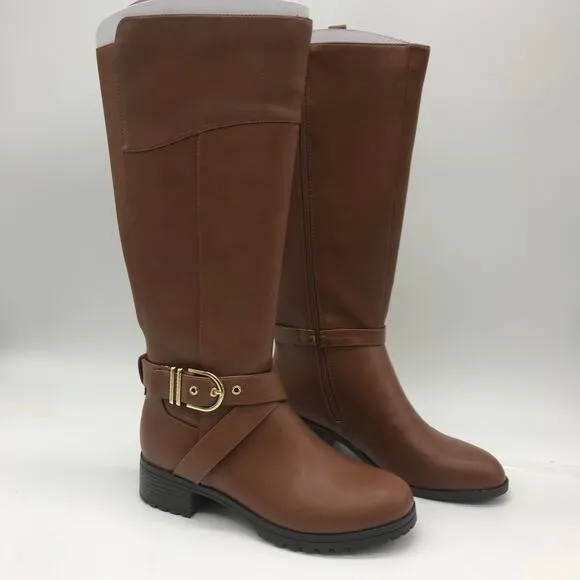 Tommy Hilfiger Womens Diwan2 Riding Boots Brown Block Heel Side Zip 9.5 M New