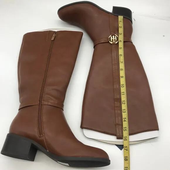 Tommy Hilfiger Womens Diwan2 Riding Boots Brown Block Heel Side Zip 9.5 M New