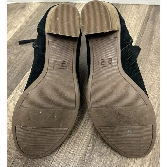 Toms Boots Womens 11 Majorca Peep Toe Perforated Ankle Bootie Black Suede