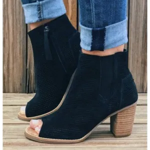 Toms Boots Womens 11 Majorca Peep Toe Perforated Ankle Bootie Black Suede